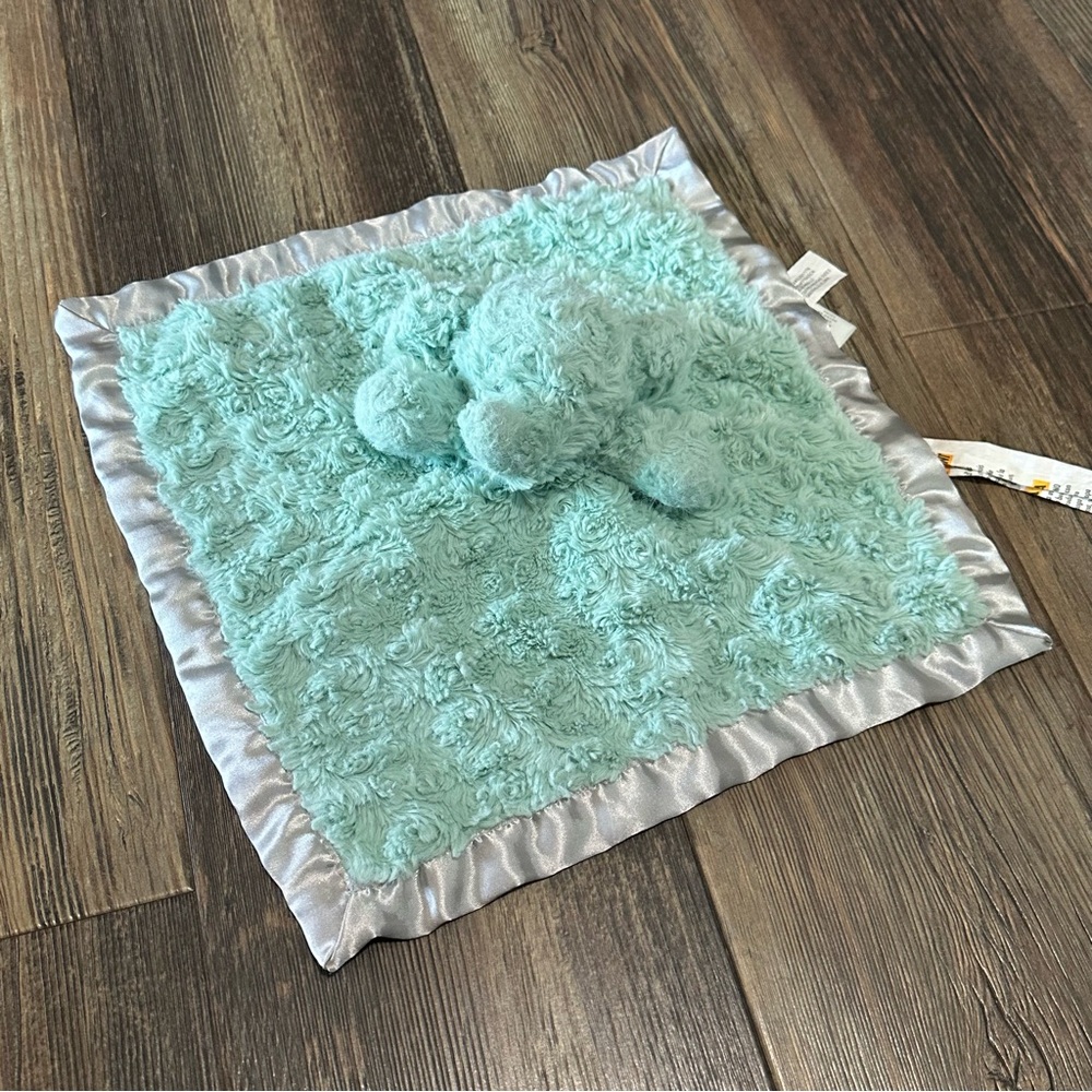 Cloud Island mint green ELEPHANT soft lovey plush security blanket satin gray